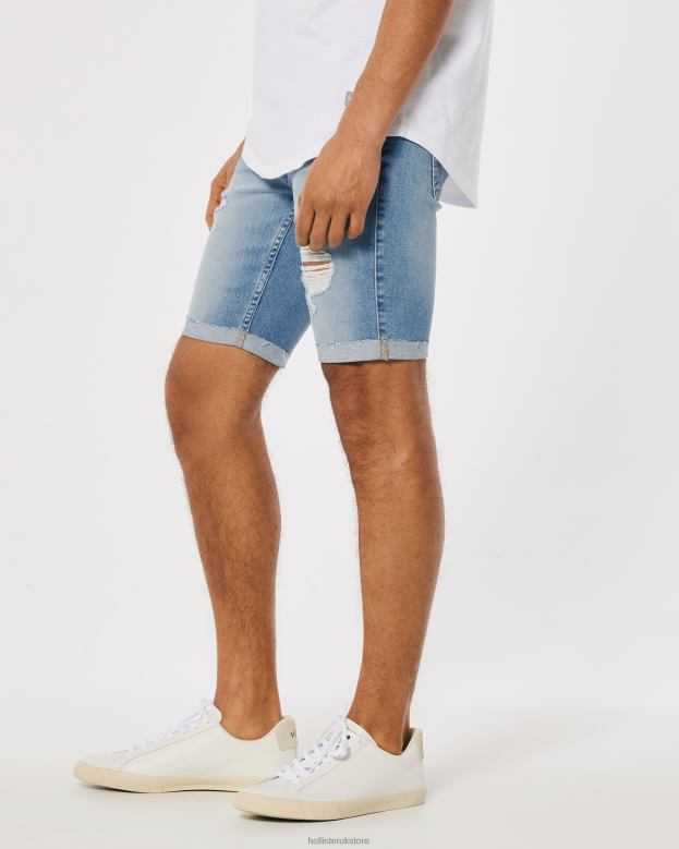 Bottoms Hollister Men Ripped Light Wash Skinny Denim Shorts 9\\ 488201391 Ripped Medium